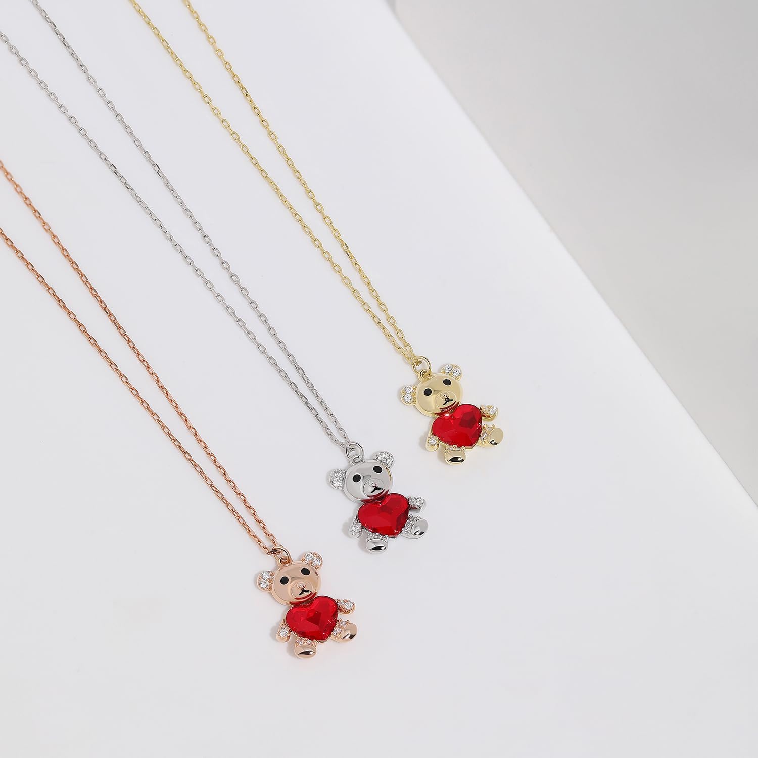 Meissa Silver Jewelry Sets for Women Girls Cute Bear Earrings Necklace Set Red Stone Necklace Heart Bear Shape Earrings Sterling Silver Handmade Jewelry Trendy