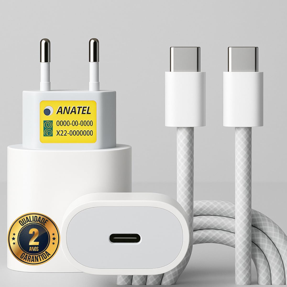 Carregador Turbo 30W USB-C com Cabo Reforçado Tipo-C — compatível com iPhone 15