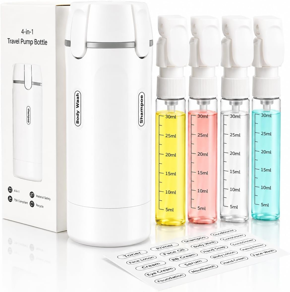 SIMENTY Sprühflasche,4 in 1 Reisespender,Reiseflaschen Zum Befüllen Reisegröße behälter Auslaufsicher Nachfüllbare Portable Reise Container für Shampoo Haare,Haushalt und Reisen (Weiß)