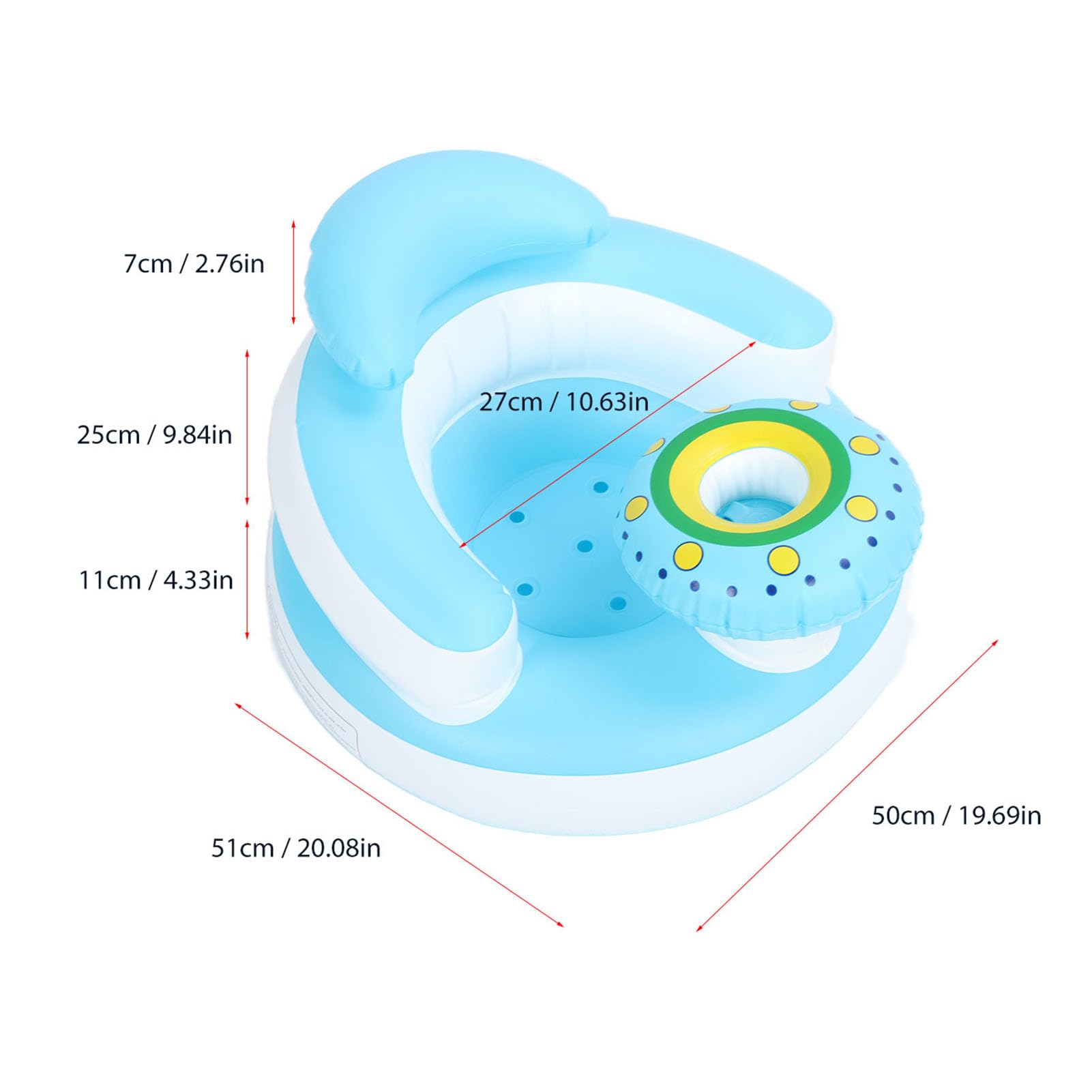 Aufblasbarer Babystuhl mit Sicherer Rückenstütze Zum Baden, Spielen, Füttern – Tragbares Baby für Neugeborene und Kleinkinder – PVC-Material Blau