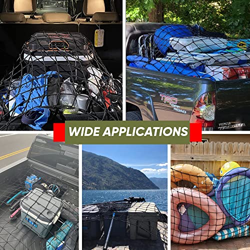 Esnshul Cargo Net For Pick Up Truck Bed - 4' X 6' Cargo Net For Suv Stretches To 8' X 12', 12 Metal Carabiners With Small 4'' X 4'' Bungee Cargo Netting Mesh - Compatible With Ford,Dodge,Chevy,Toyota #TOP5