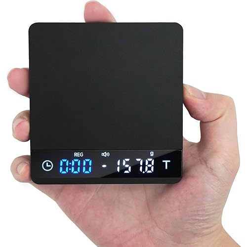 Metal Coffee Scale with Timer, Espresso Scale with Auto Timing, 3 Mode for Espresso Machine and Pour-Over, 2kg/0.1g High Precision Scale, Aluminum Body with LCD Display, Rechargeable