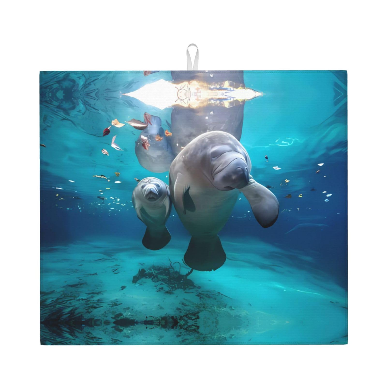 Yyhwhjde Black West Indian Manatees Prints Kitchen Drying Mat – Absorbent Dish Throw For Countertop, Non-Slip Layer With Vibrant Prints, Ideal For Housewarming