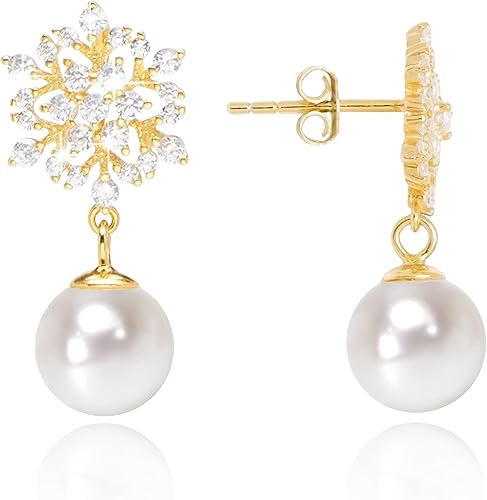 925 Sterling Silver Freshwater Real Pearl Drop Dangle Earrings Quality Pearl Hoop Earrings for Women