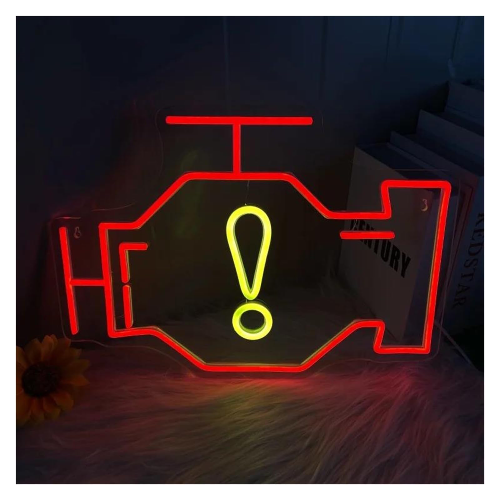 LEMST Sign Lamp Engine Anomaly Sign Neon, Suitable for Car Enthusiasts, Garage, Repair Room, USB Powered, Dimmable Switch 30x42cm