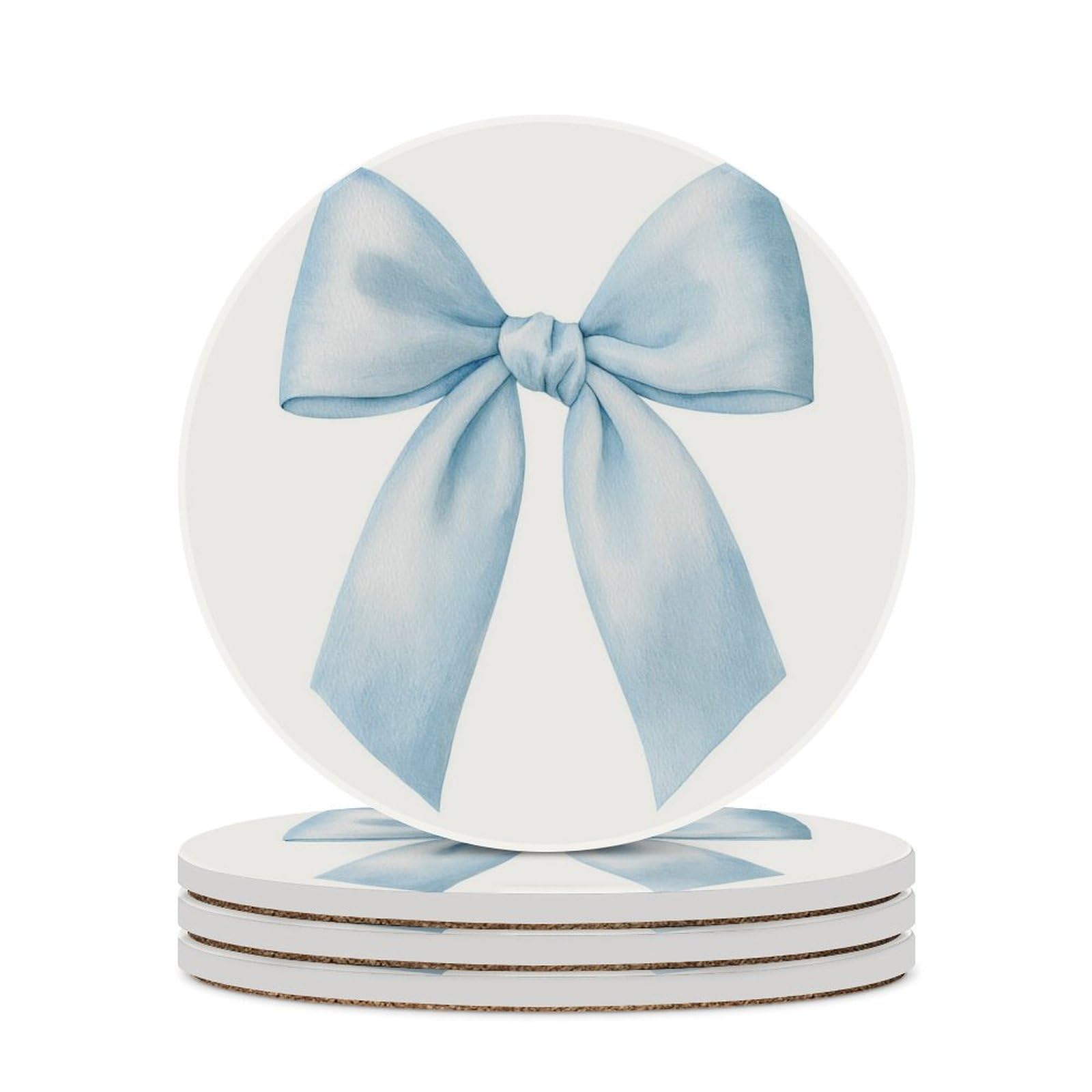 Pale Blue Satin Ribbon Bow Feminine Aesthetic Coasters Set of 4 Absorbent Coasters