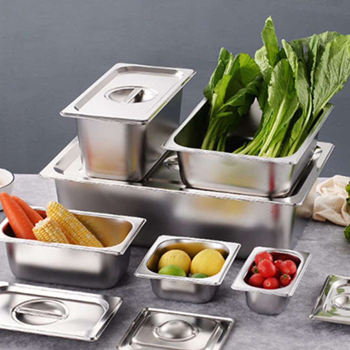Reutilizables y Fáciles de Limpiar Juego de 2 Bandejas Rectangulares de Acero Inoxidable Plata Ideales para Servir Buffet y Catering para Servir Buffet y Catering