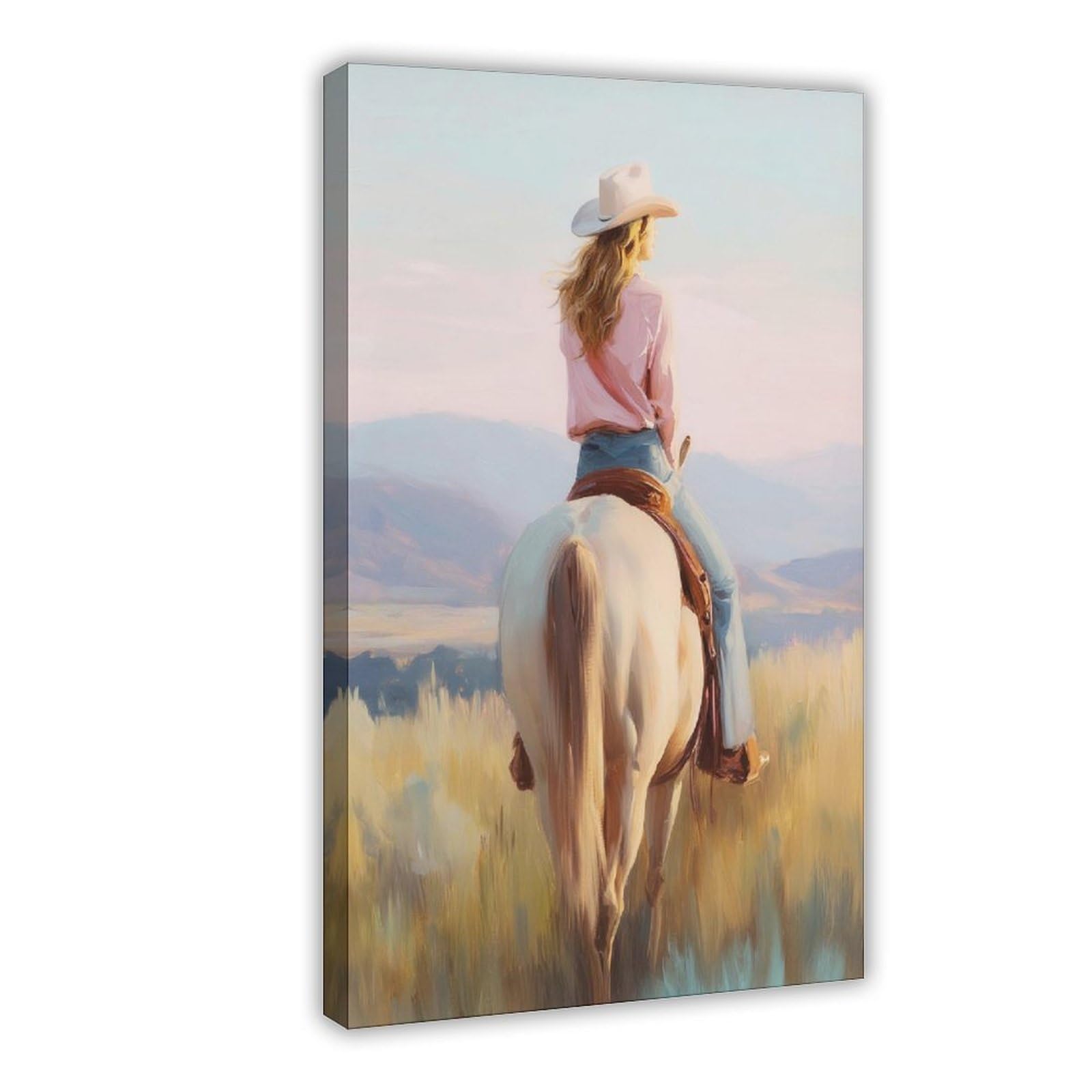 Qitubvaf Cowgirl On Horseback Canvas Poster Bedroom Decor Landscape Office Room Decor Gift 16X24inch(40X60cm)