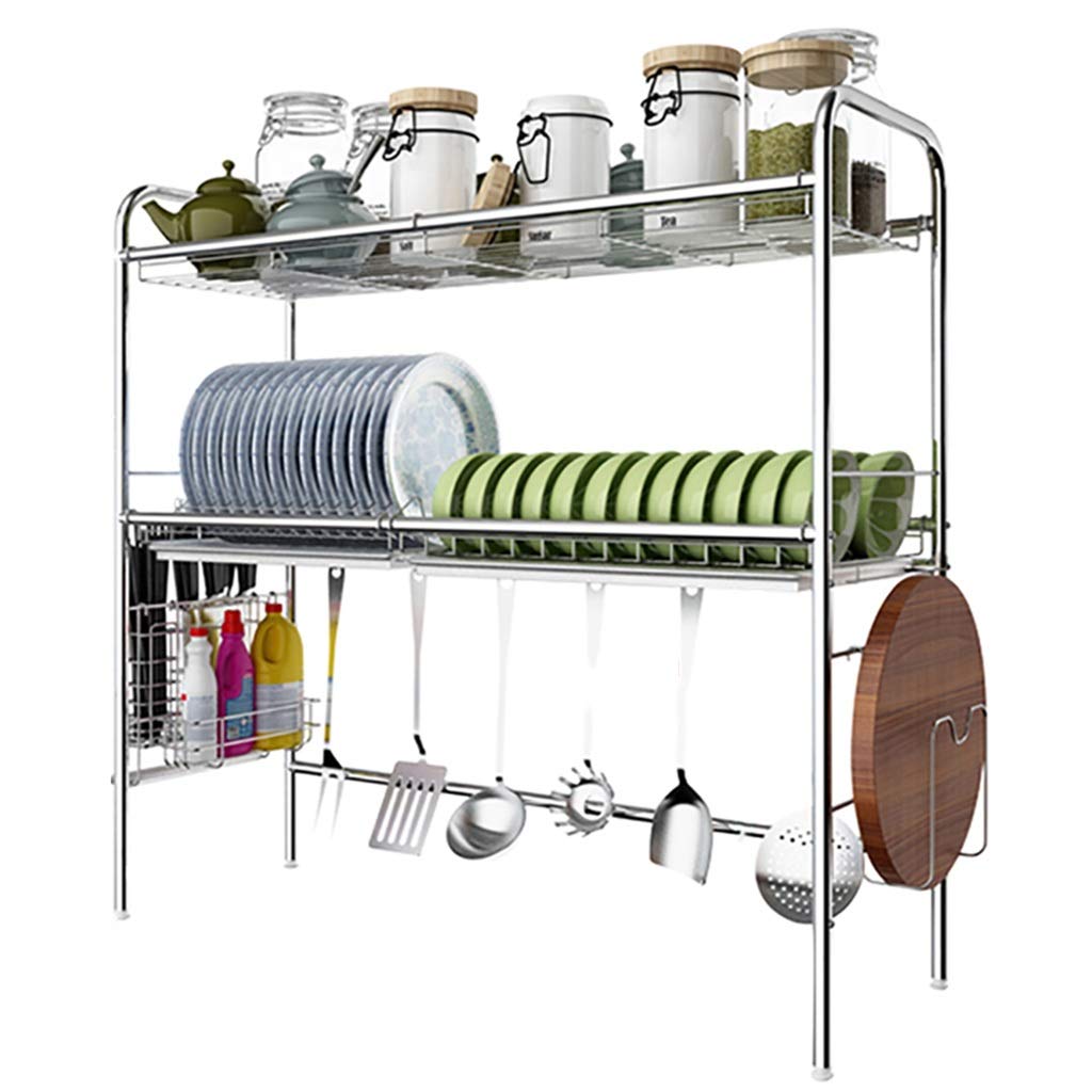 SaryEdge Dish Drainers 2-Tier Dish Rack Over Sink Stainless Steel,Dish Drying Rack With Drain Board,Chopsticks Cage,Cutting Board Rack,79cm × 28cm × 64m,79cm × 28cm × 64m