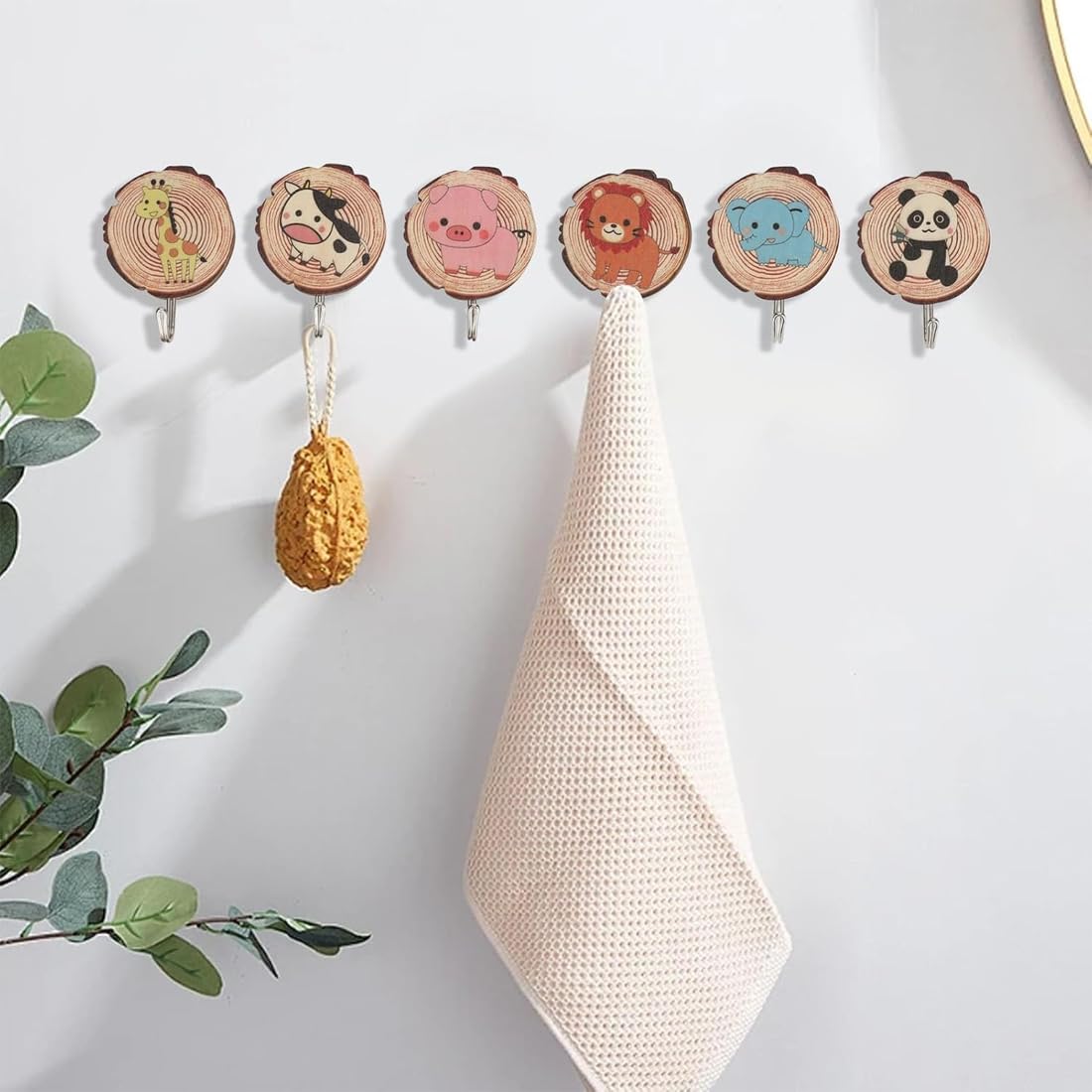 Ganci Autoadesivi per Bambini a Forma di Animale, 6 pezzi, Senza Foratura, per Cappotti Asciugamani Ombrelli Cappelli