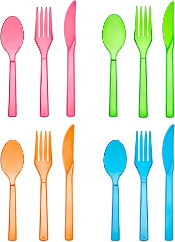 Party Essentials Paquete combinado de cubiertos de plástico duro, 64 ajustes de lugar, varios colores de neón, N124890-4,192
