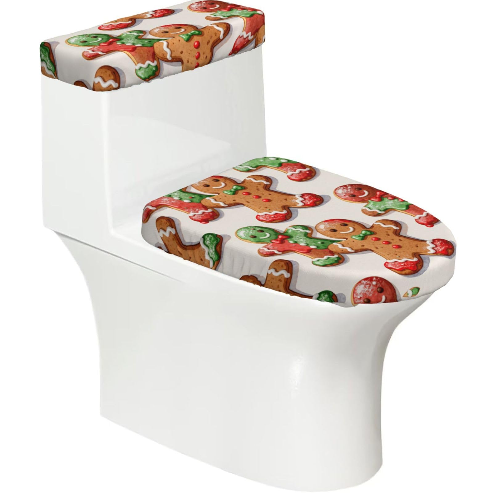 Cute Cookie Elastic Toilet Cover Set of 2-Stretchy Lid and Tank Covers for Bathroom, Soft Washable U Shape Toilet Decor