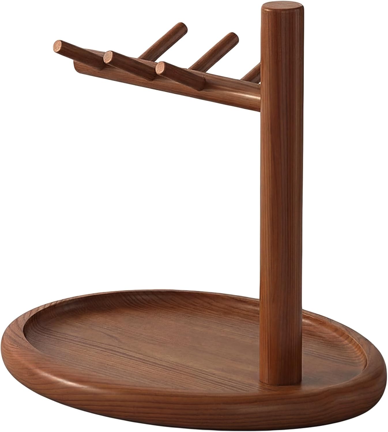 Solid Wood Jewelry Stand Wooden Key Dish Bowl with Hook Decorative Key Tray for Entryway Table Hallway Living Room Bedroom 6 Hooks
