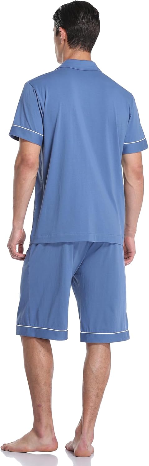 COLORFULLEAF Men's 100% Cotton Pajamas Set Short Sleeve Sleepwear Button Down Pajamas for Men Lounge Pjs with Pockets - Image 5