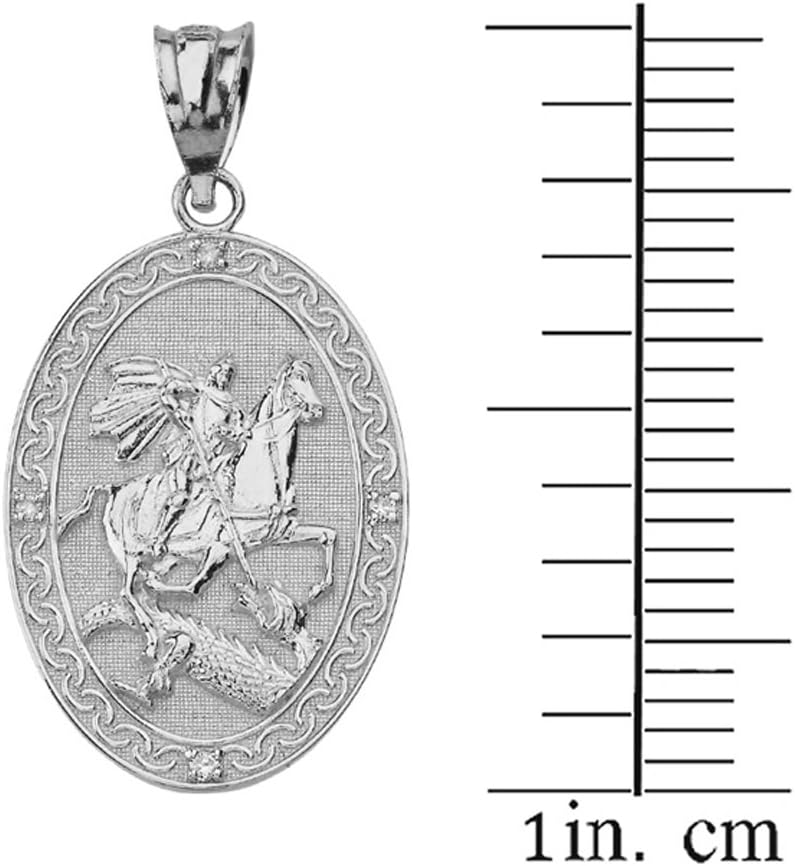 925 Sterling Silver Saint George Slaying the Dragon Oval Medal CZ Necklace (Small)