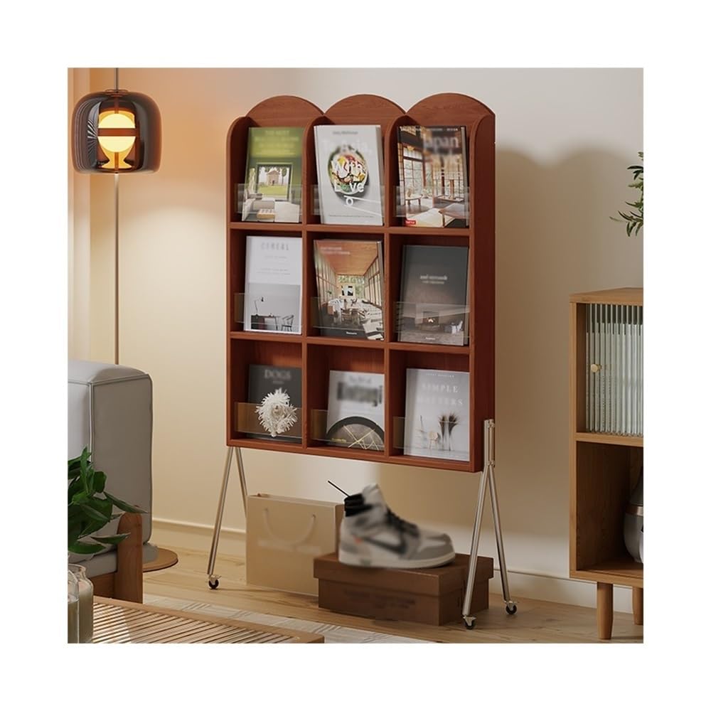 CHUOZI Floor Newspaper Rack Retro Solid Wood Magazine Balcony Reading Display French Simple Storage Bookshelf Floor-Standing Racks(Walnut)