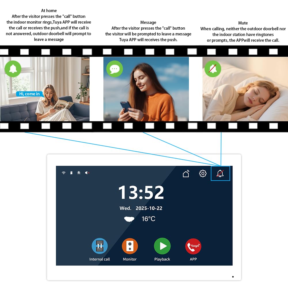 ANJIELO SMART TUYA Monitor dotykowy 25.6 cm z przewodowym systemem dzwonka do drzwi 1080p, zestawy telefonów do drzwi WiFi do użytku wewnątrz na zewnątrz, odblokowanie 5 w 1, 2-drożny dźwięk do
