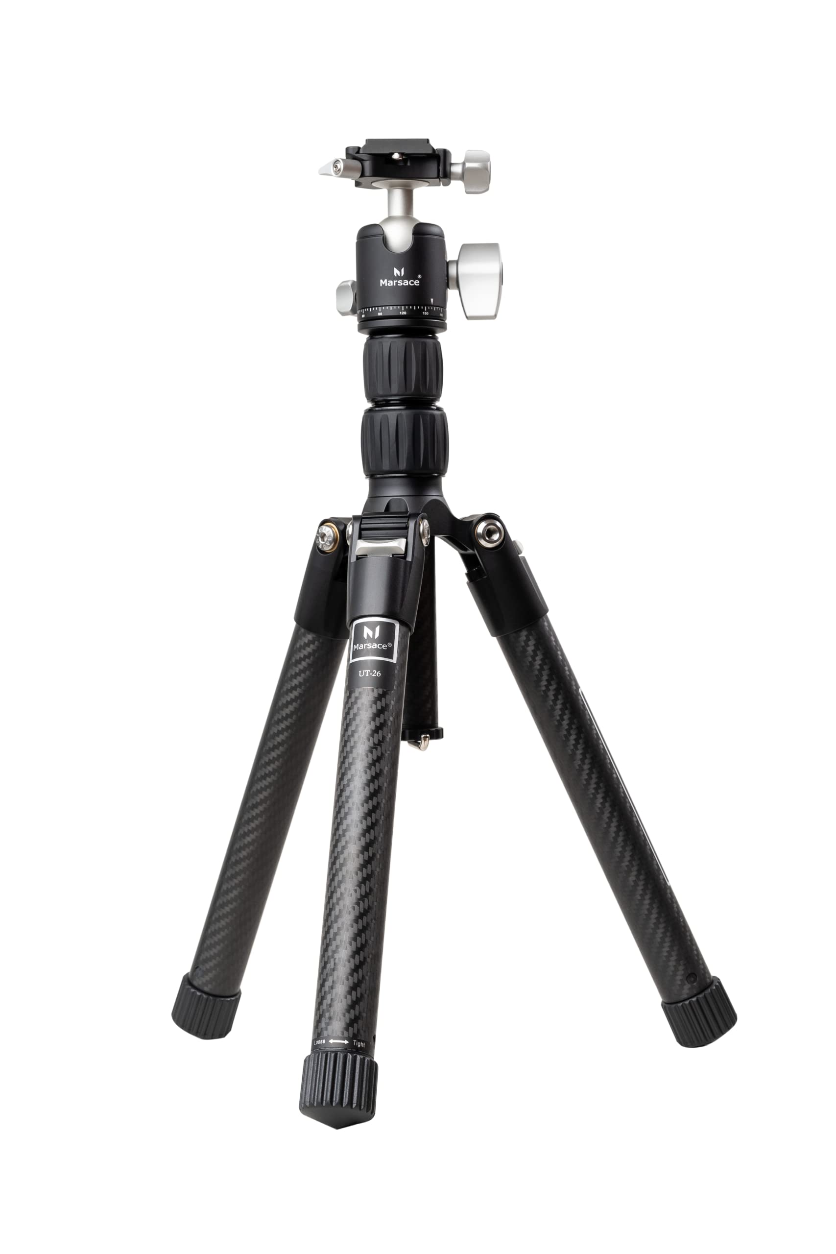 Marsace UT-26 - Juego de trípode plegable de fibra de carbono ligero y portátil, longitud plegable de 29,7 cm, cabezal de bola desmontable CB-30, adecuado para micro-Single, SLR, viajes