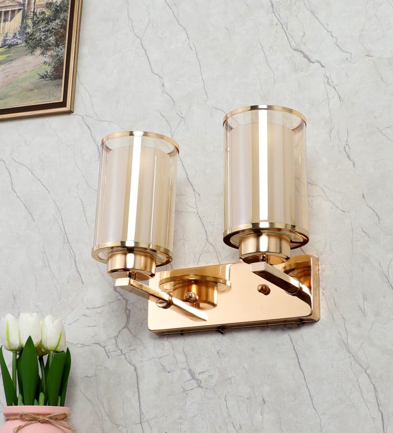 Image of CORAL TREE Modern Antique Two Way Brass Frame with Designer Glass Wall Lamp for Living Room| Home Decorative Modern Wall lamp for Bedside, Bedroom Drawing Room, Hall, Office, Terrace, Garden Area