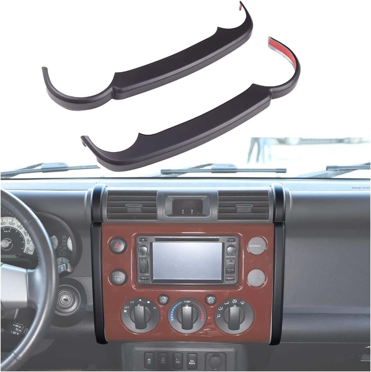 Navigation Side Trim Cover Compatible with Toyota FJ Cruiser 2007-2021, ABS Center Console Dashboard Navigation Side Strip Trim Cover, 2PCS (Matte Black)