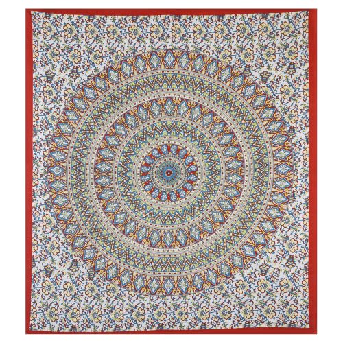 Image of RajasthaniKart Pure 100% Cotton Double Bed Sheet with 2 Pillow Covers (Bedsheet for Double Bed Cotton, Jaipuri, King Size, Red Ghera)