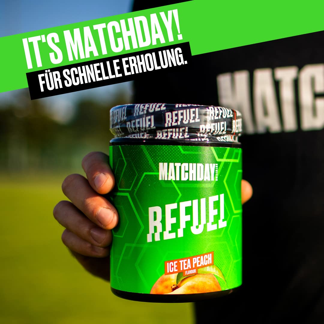 Matchday Nutrition Refuel I Bessere Regeneration speziell für Fußballer I Kohlenhydrate, Aminosäuren & Vitamine gegen Muskelkater (Ice Tea Pfirsich)