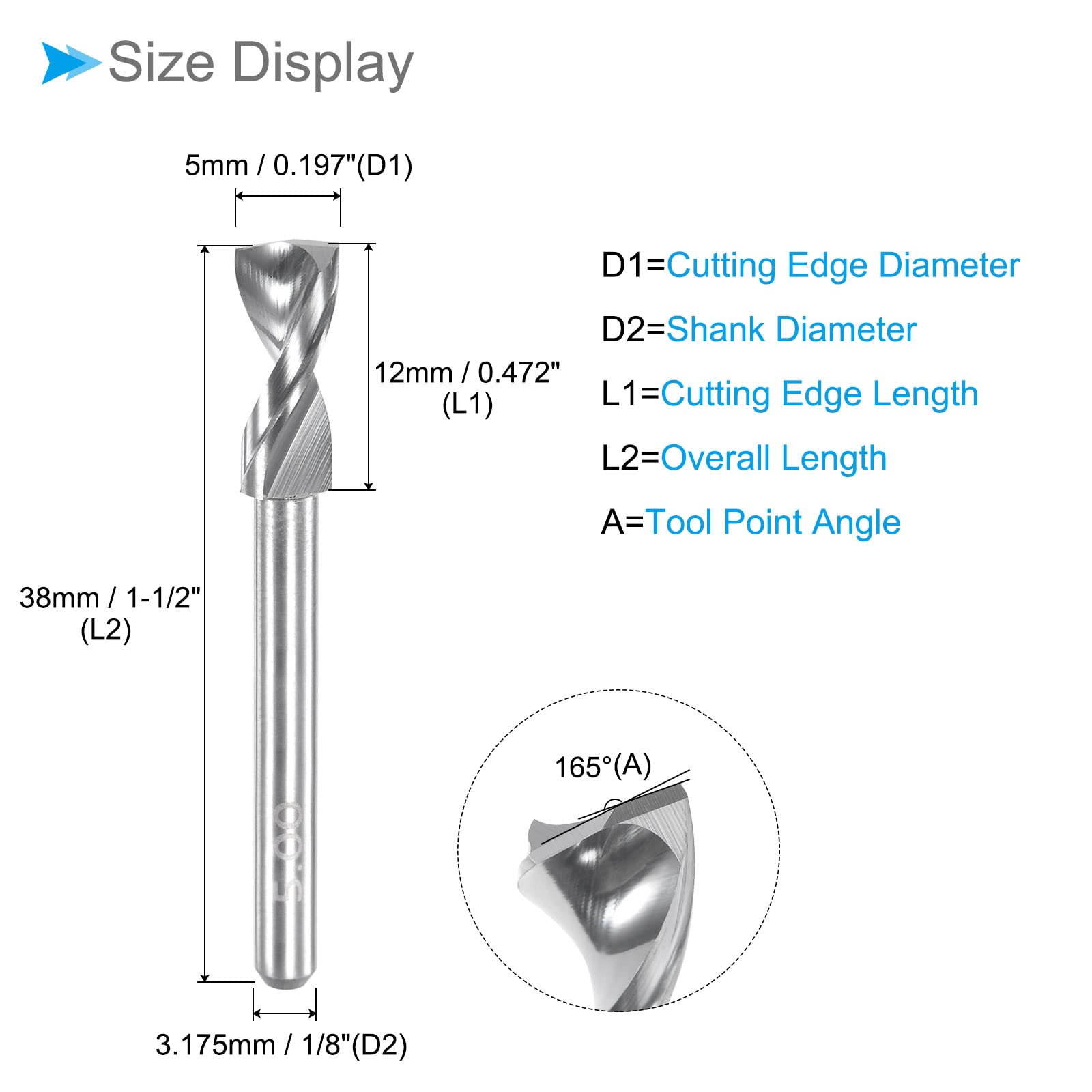 PCB Foret Mèches, 5 mm Diamètre 1/8" Tige, Solide Tungstène Carbure Précision Perçage - (Applications: pour Impression Circuit Carte CNC Gravure), 1-Pièce