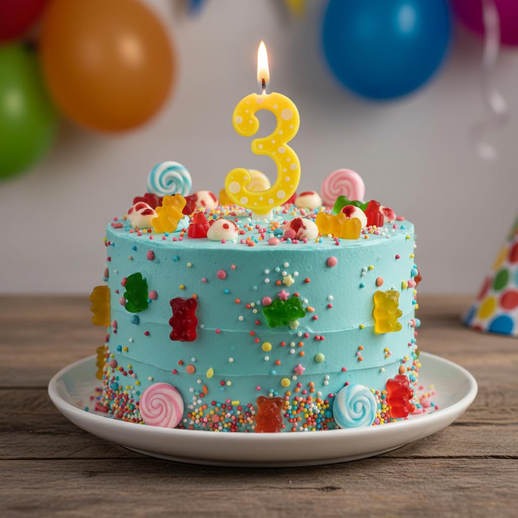 Candela Compleanno con Pois, Paraffina, 12,5 cm, Fiamma Stabile (giallo 3) - 2