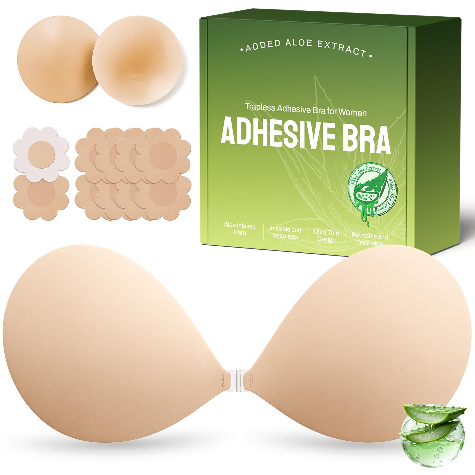 Photo 1 of MSHalo Ultra Invisible Sticky Bra Push Up, Strapless Adhesive Bra for Women's Exotic Bras, Reusable Silicone Sticky Boobs for Backless Dress (B Cup, Beige)