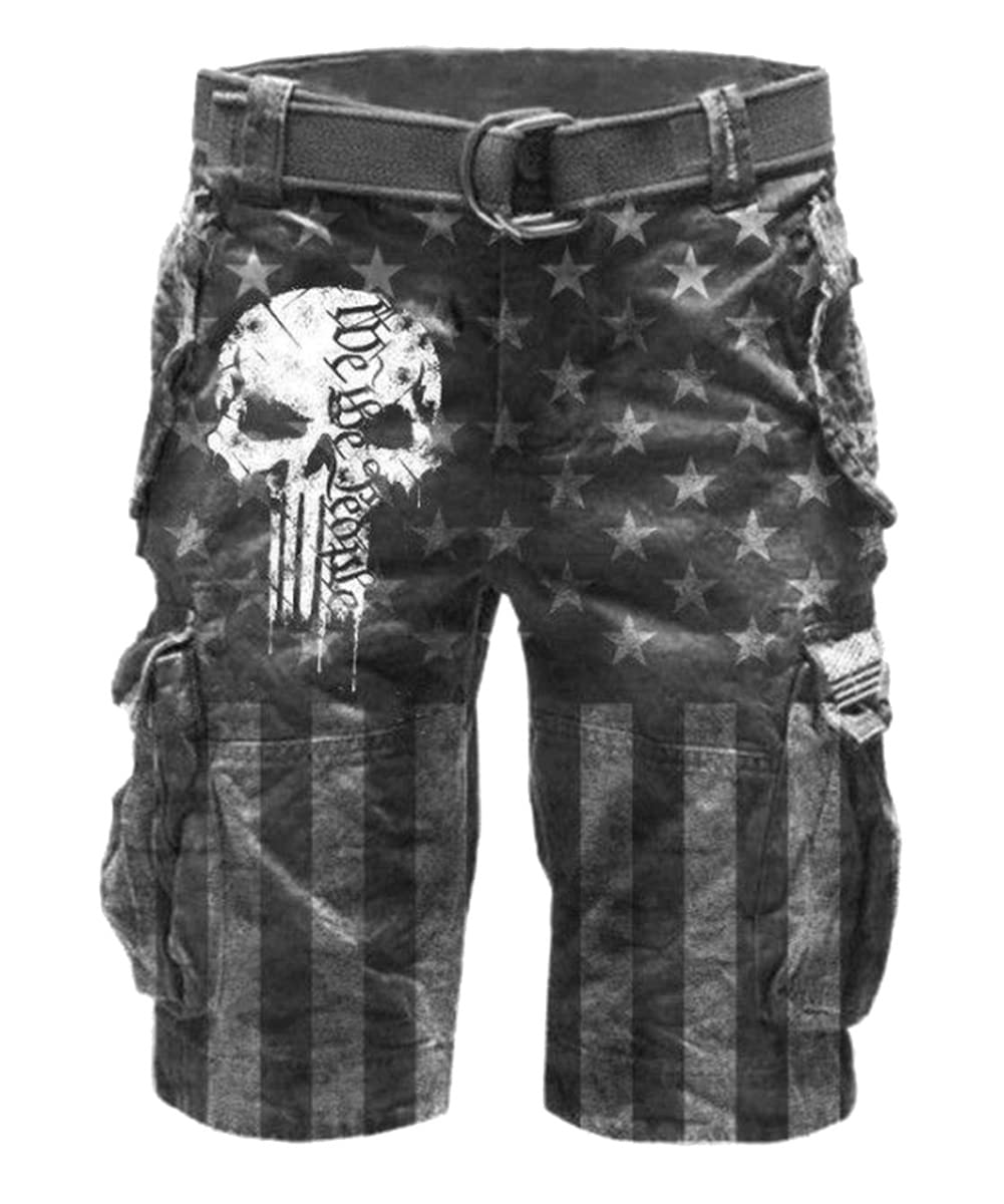 Mens Vintage Cargo Shorts Skull Print Outdoor Relaxed Fit Lightweight Cotton Cargo Shorts