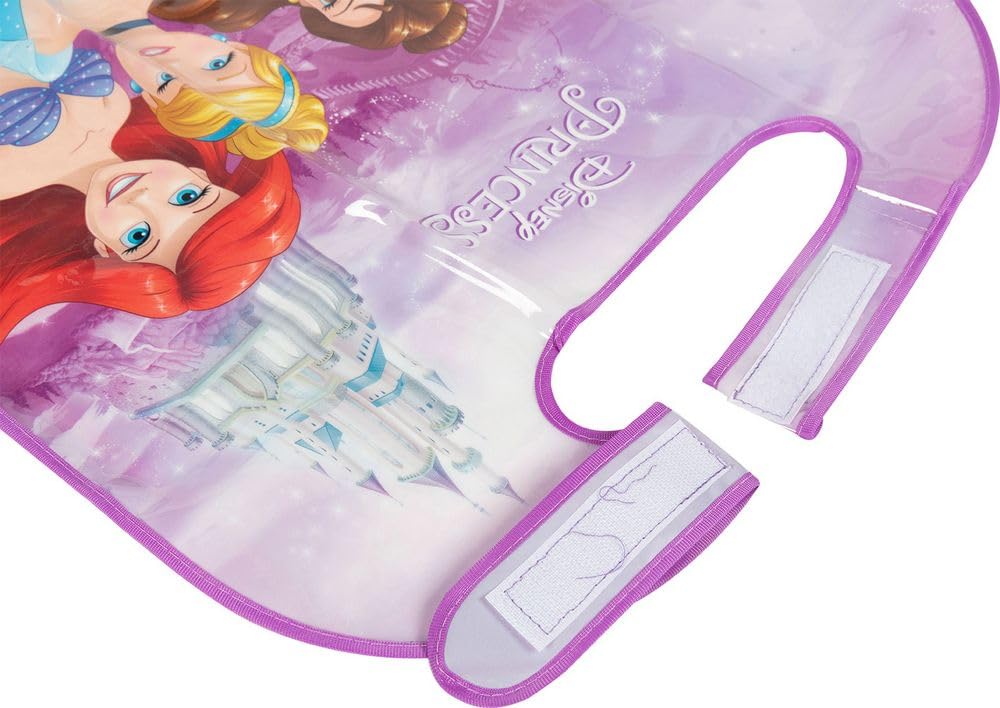 Protector de Asiento Coche Universal | Disney Princesas | Fácil de Fijar con Velcro | Gráficos de Ariel y Bella | PVC Lavable | Niños, Rosa, Cloruro de Polivinilo