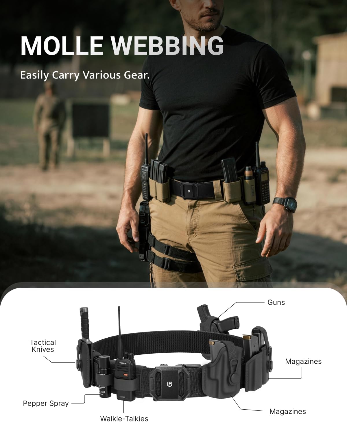 FAIRWIN Tactical Gun Belt, Ratchet CCW EDC Stiff Heavy Duty Work 1.5" Battle Concealed Carry Rigid Patented Nylon Men Belts - Image 2