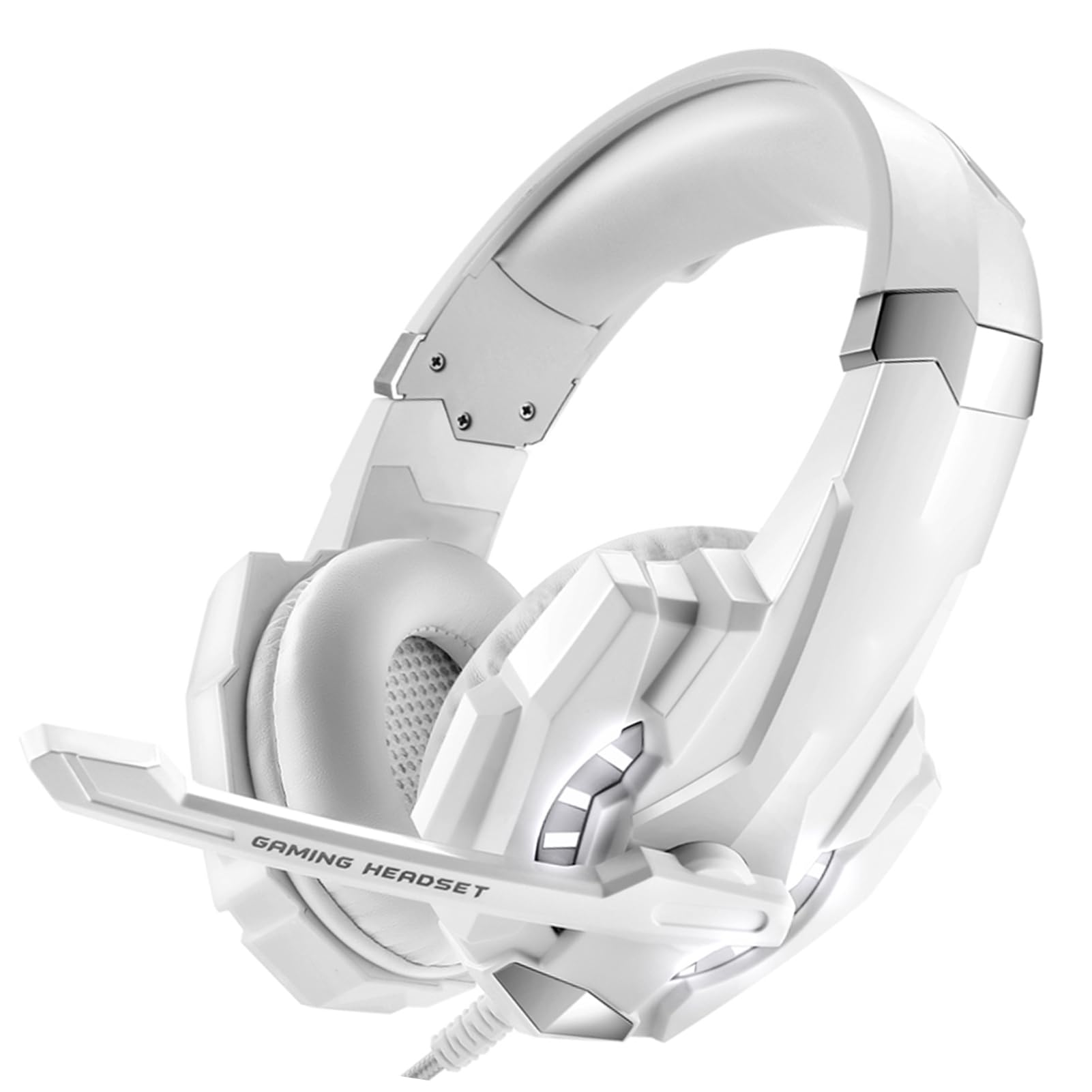 Aoresac Casque de Jeu G9000, avec des Lumières LED, Microphone Clair pour Ordinateur Portable, Tablette, Téléphones Mobiles, PC de Bureau, Console de Jeu, Contrôle du Volume (Blanc)