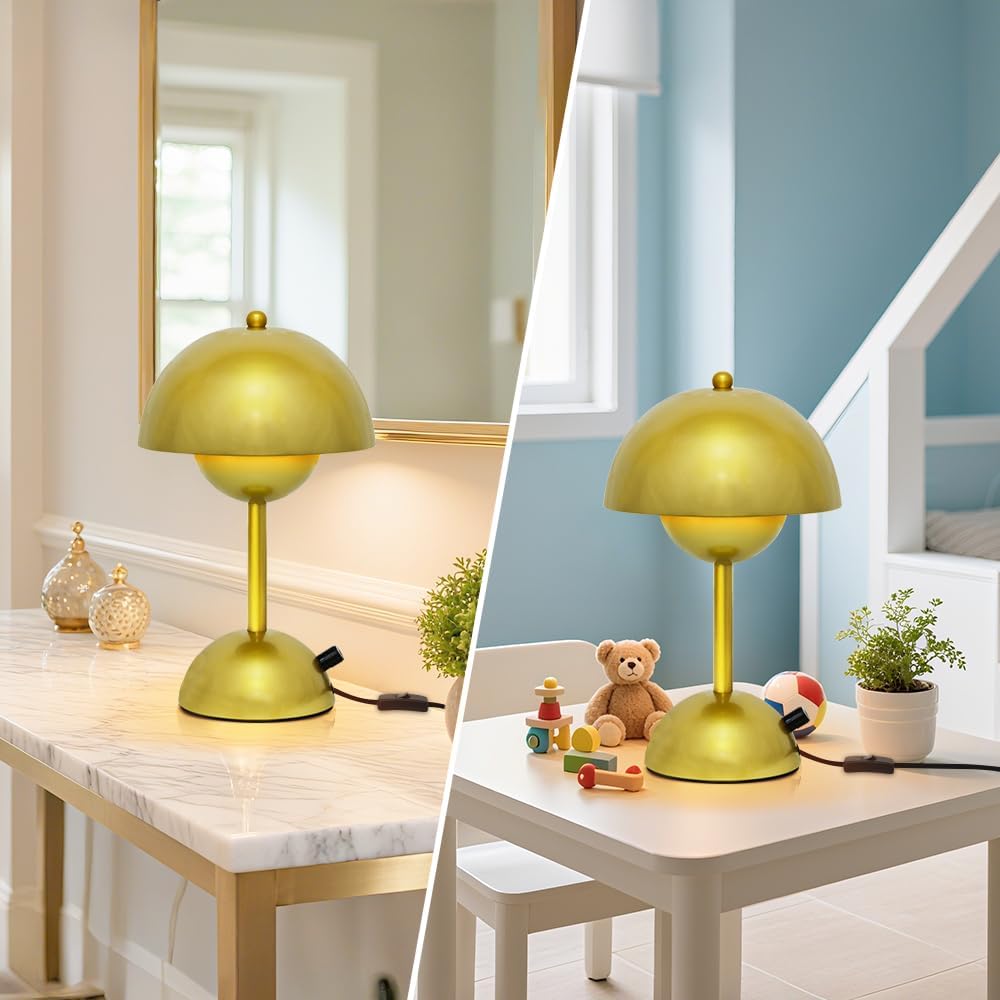 Table Lamp Warm Light Mushroom Desk Lamp with Infinite Dimming Switch, Wired Bedside Lamp Mushroom Light for Bedroom, Living Room, Reading, Include G45 Bulb