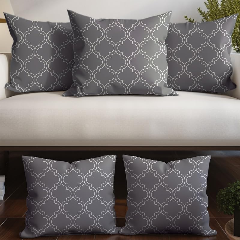 Encasa XO Decorative Cushion Covers - Set of 5 Pcs, 30x30 cm (12"x12") - Printed Polyester, Light Weight, Soft, Pillow Case for Bedroom, Living Room, House & Hotel - Grey Trellis (B08RDTVX2F) Amazon Price History, Amazon Price Tracker