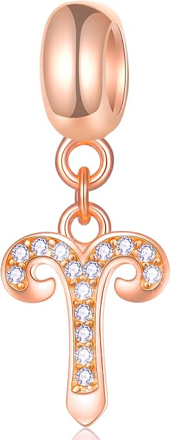 GLOWDAS Zodiac Sign Charms fit European Charm Bracelet  Rose Gold 925 Sterling Silver Necklace Pendant, 12 Horoscope Constellation Dangle CZ Beads, Birthday Gifts for Women/Men