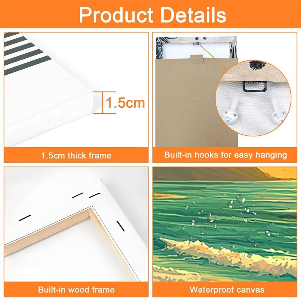 Wandbilder Strand 60x80cm, 3Pcs Leinwand Bilder Groß Wanddeko Wohnzimmer, Baum Leinwand Bilder mit Rahmen, Moderne Wandbilder Wohnzimmer Poster Set mit Haken, Wanddeko Schlafzimmer Poster Set, -2074