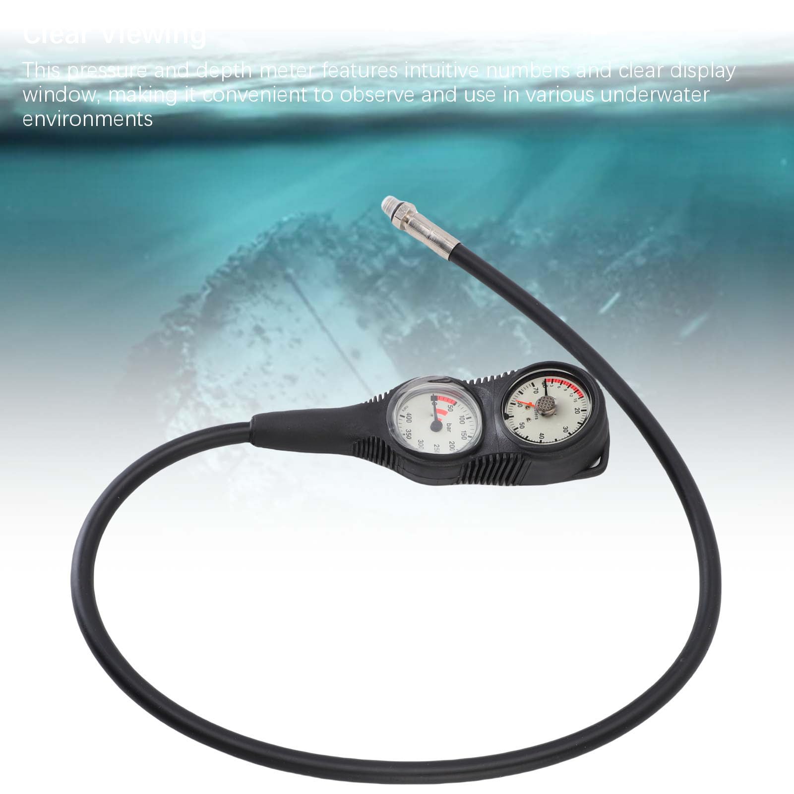 Consola de Buceo con Medidor Doble, Medidor de Profundidad de Presión TPR con Esfera Blanca y Marco Negro para Equipos Profesionales de Buceo Subacuático