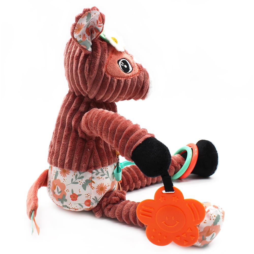 LES DEGLINGOS - Peluche d'activité Nomade Melimelos la biche - Terracotta - Jouet d'éveil pour bébé - Idée cadeau - Dès la naissance - 36 cm