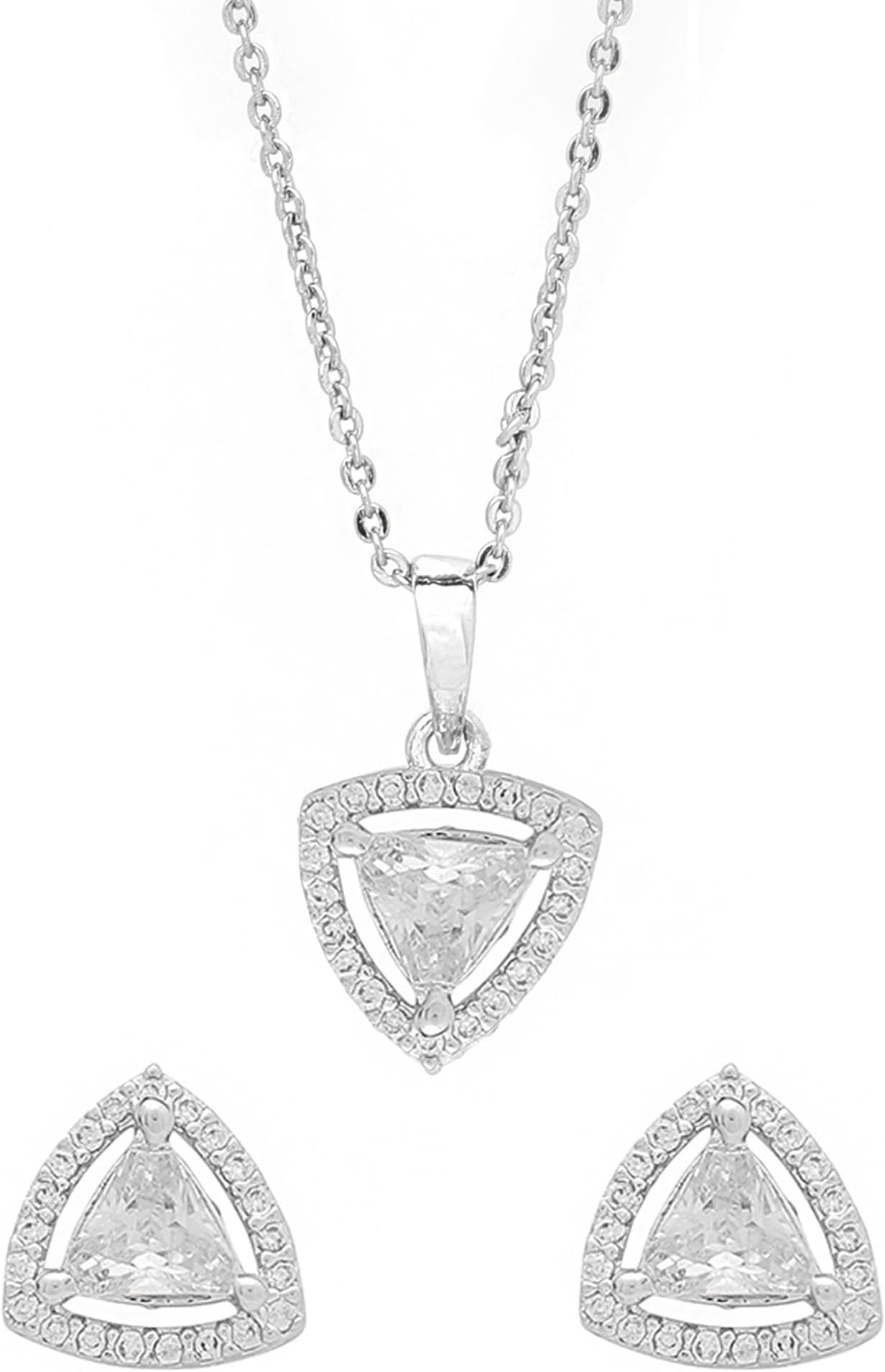 Yellow ChimesValentine Gift for Girls Pendant Set for Women Silver Toned AD/American Dimaond Crytal Studded Square Shaped Pendant Set with Earrings for Women | Birthday Anniversary Gift For Girlfriend Wife