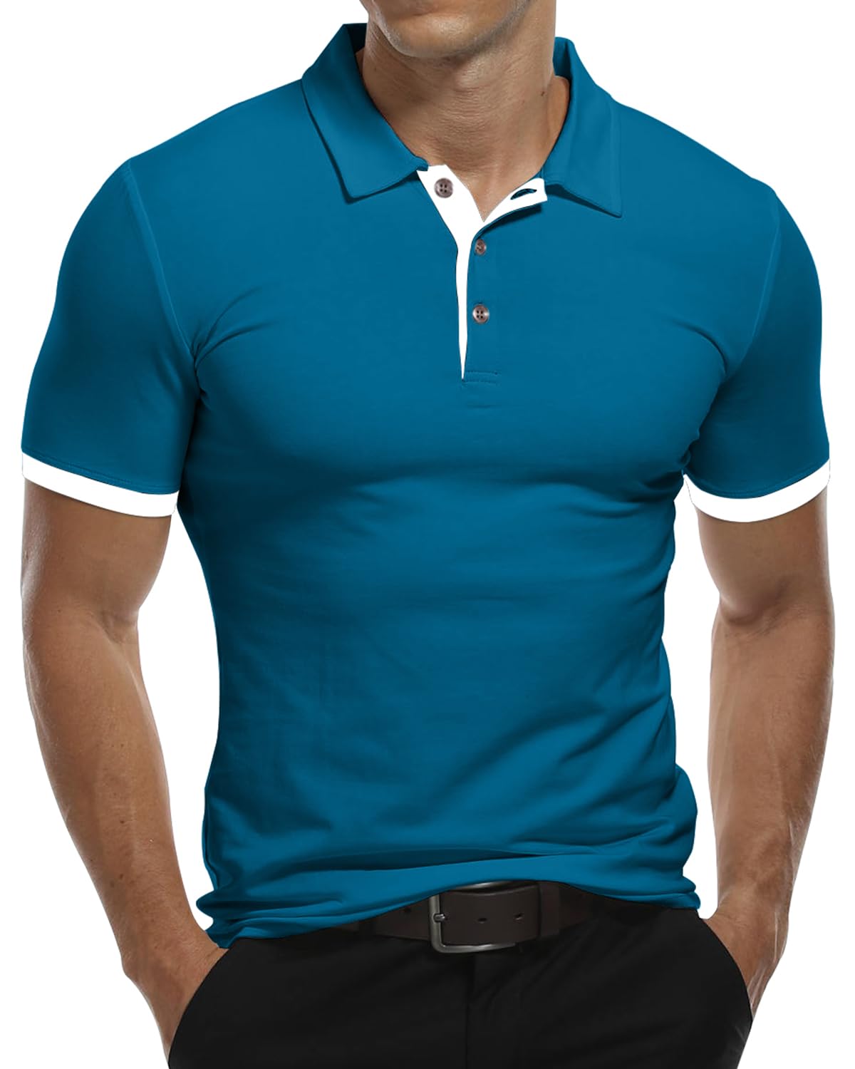 KUYIGO Herren Lang&Kurzarm Polo Shirts Baumwolle Sommer Tops Slim Fit Solide Farbe Basic Golf Tennis Sport Polo Shirts S-XXL