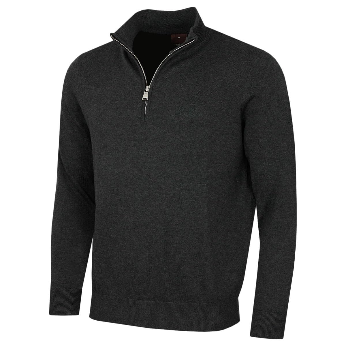 Oscar Jacobson Mens Wetherby Quarter Zip Sweater - Charcoal - L