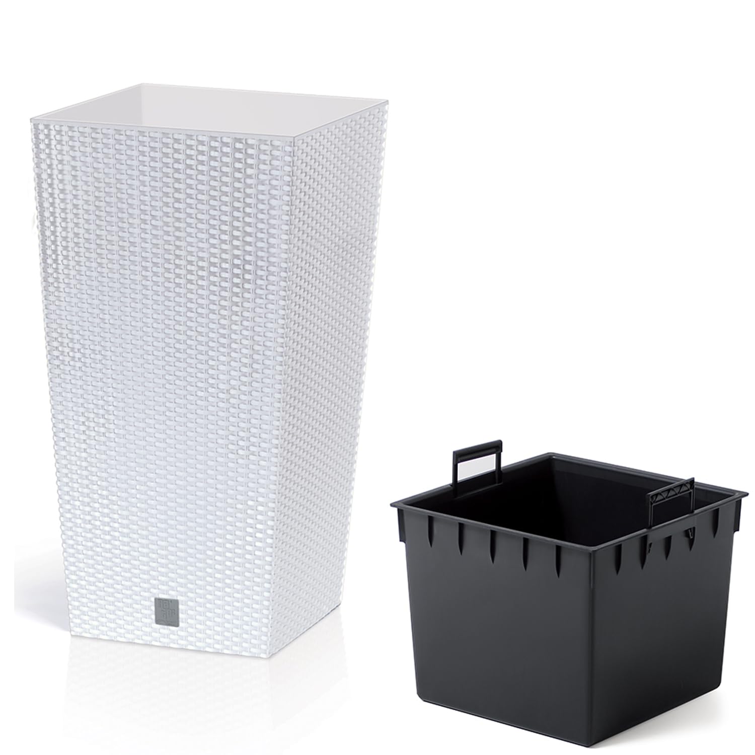 Vaso per piante Rato Square simil rattan 49 Lt altezza 61,5 cm con inserto colore: bianco
