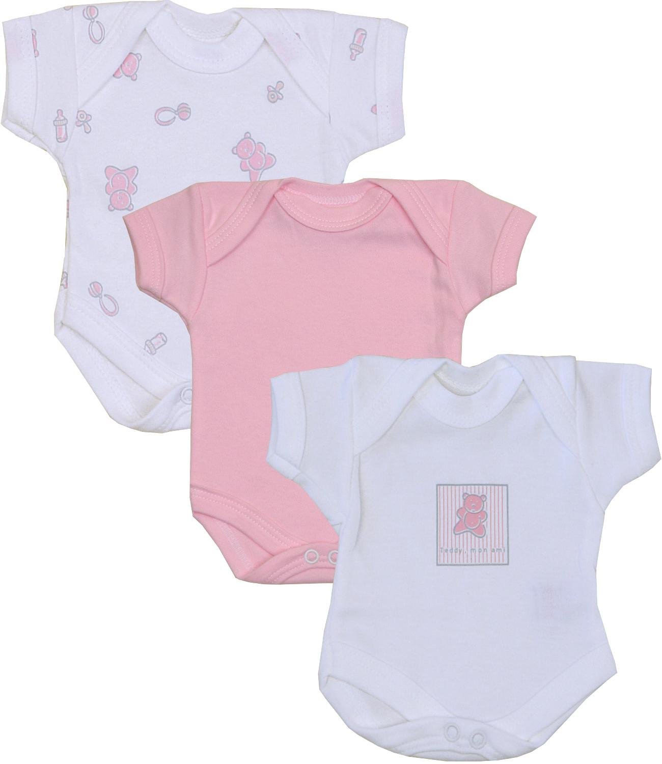 BabyPrem Baby Pack of 3 Girls Bodysuits Premature Clothes 0-7.5lb Pink Teddy P3
