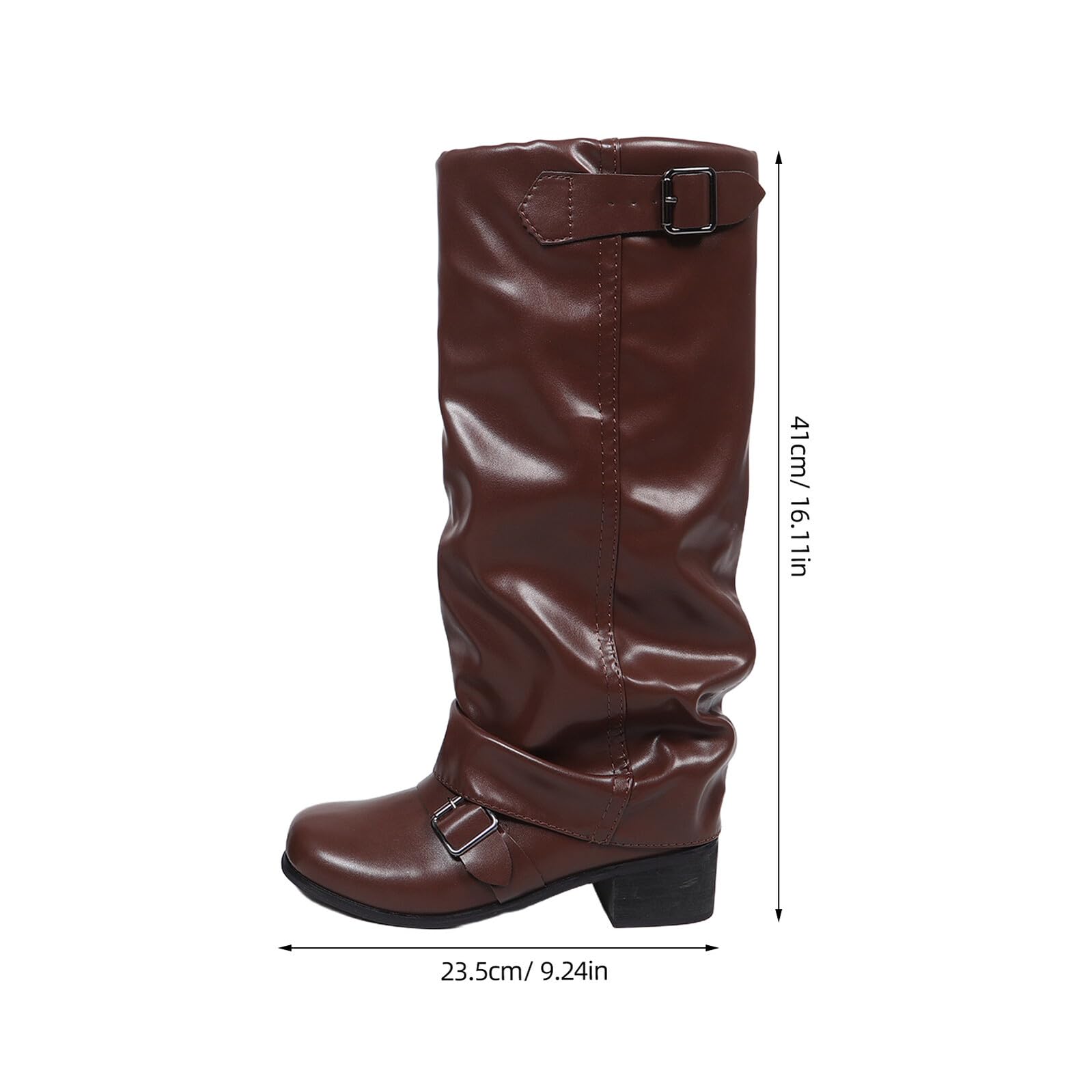Hemobllo Stivali Western Alti Fino al Ginocchio da Donna in PU Marrone Stivali Eleganti Larghi al Polpaccio Tacchi Largo Autunnali da Ballo Country per Uso Quotidiano