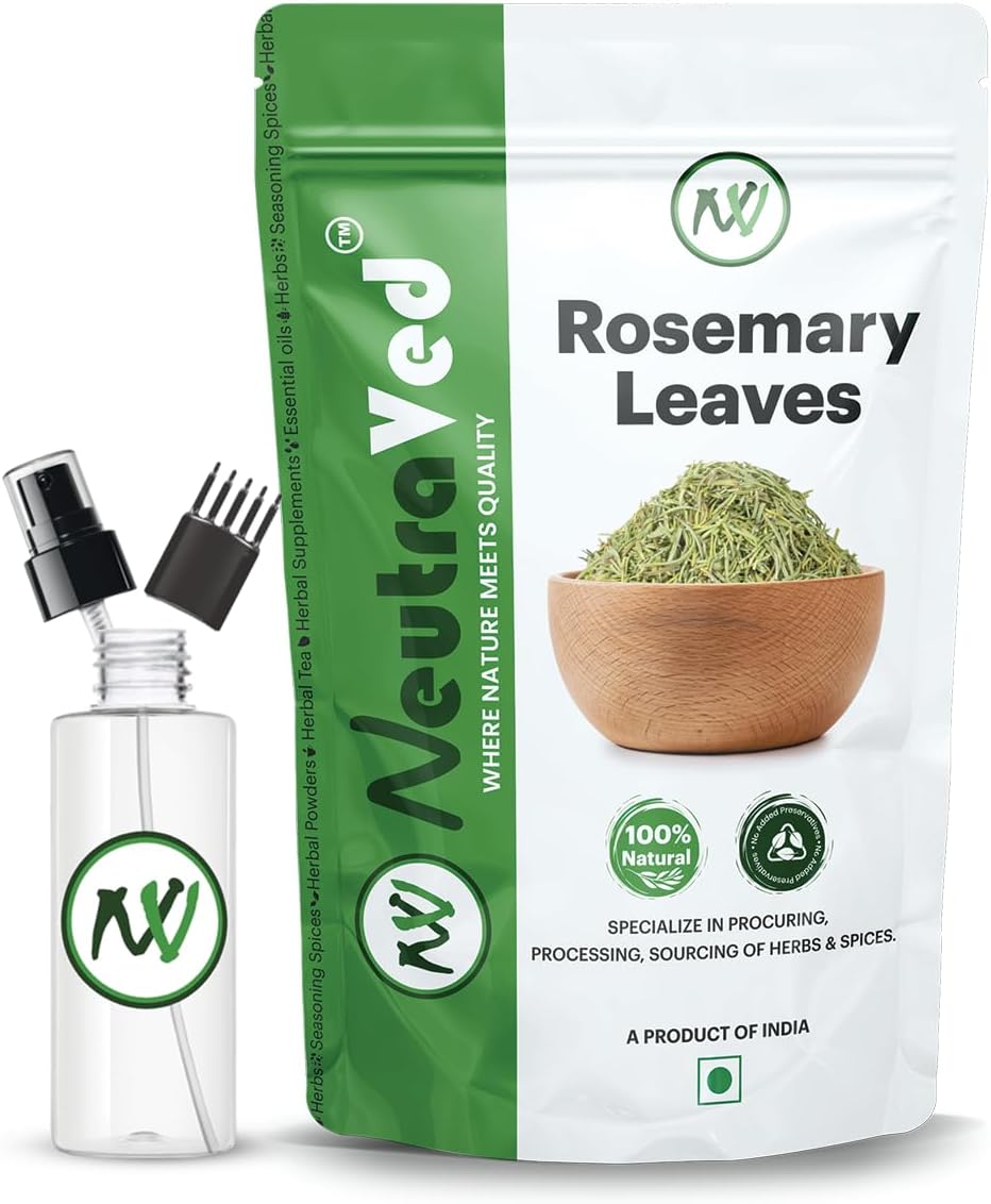 NeutraVed Rosemary Leaves Organic | Rosemary Dry Leaves for Hair Growth, Stronger Strands & Natural Hair Nourishment, Food Grade | Includes Mist Spray & Comb Cape | 100g