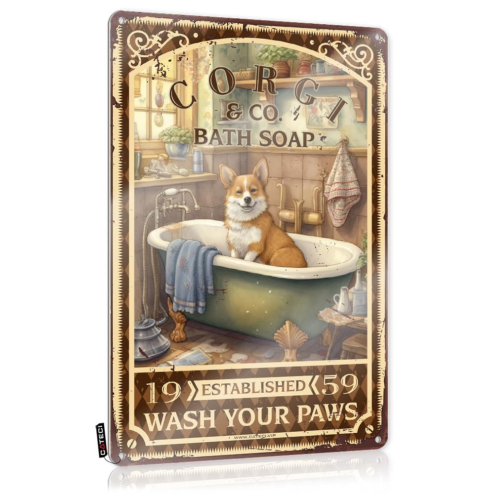 Funny Kitchen Decor Corgi Bath Soap Wash Your Paws Tin Sign Funny Wall Artquirky Decorcoffee Bar Decoroffice Decor For Women(30X40CM)