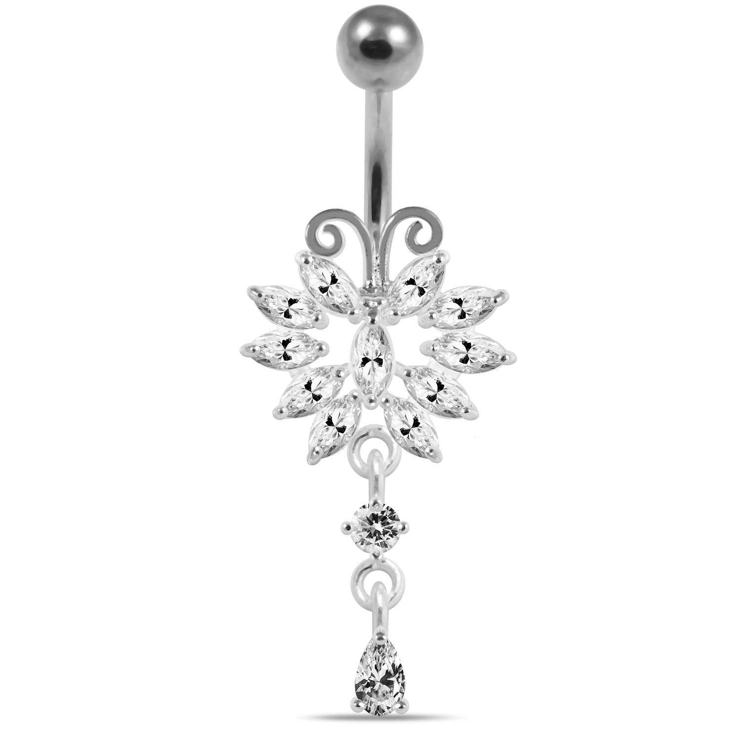 Jeweled Butterfly Sterling Silver 316L Surgical Steel Banana Belly Ring