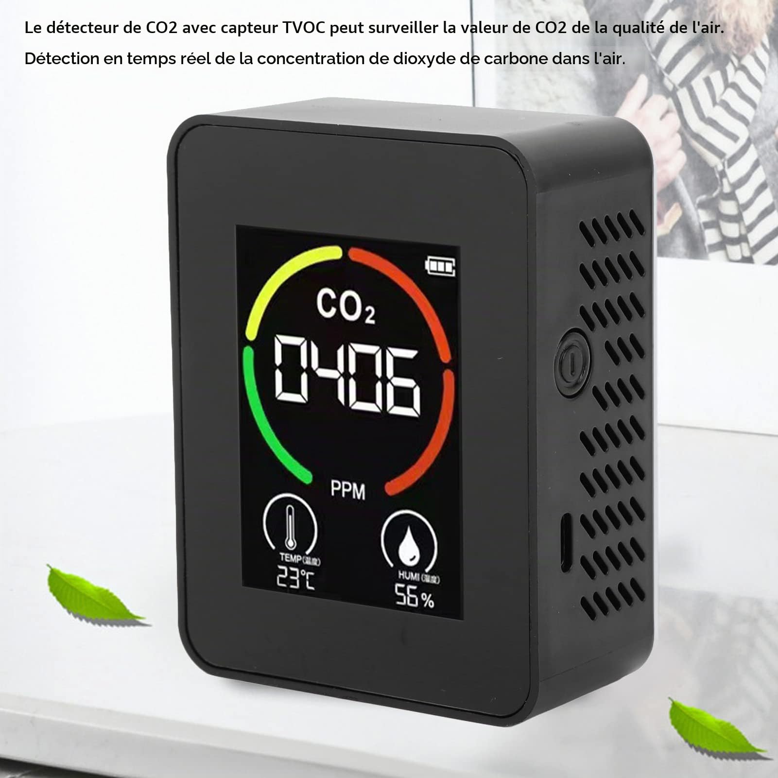Detecteur CO2, Détecteur de Qualité de l'air Intérieur avec Température Humidité Moniteur de Dioxyde de Carbone Appareil de Mesure de CO2, pour Maison Bureau Salle de Sport Voiture