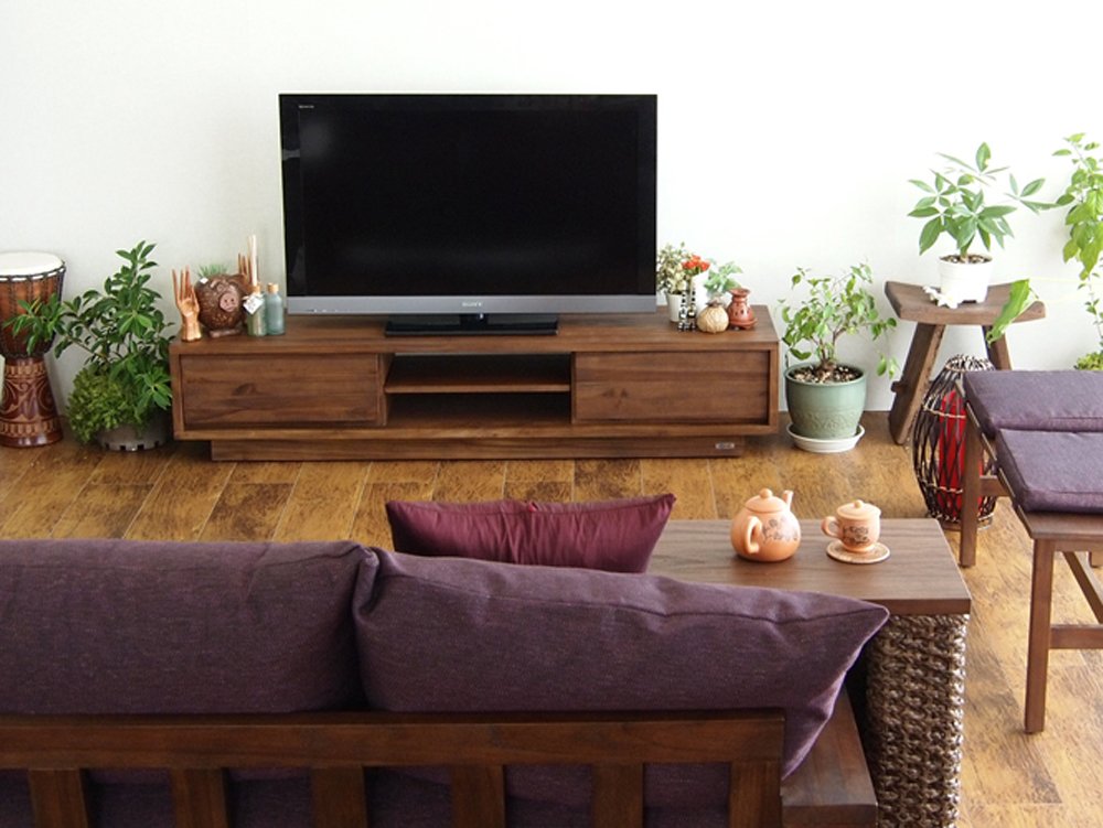 Amazon｜サンフラワーラタン テレビ台 ブラウン 160cm幅 チーク無垢材